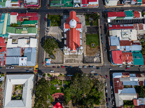 Beautiful aerial view of the San Ramon Church and town in Costa Rica photo