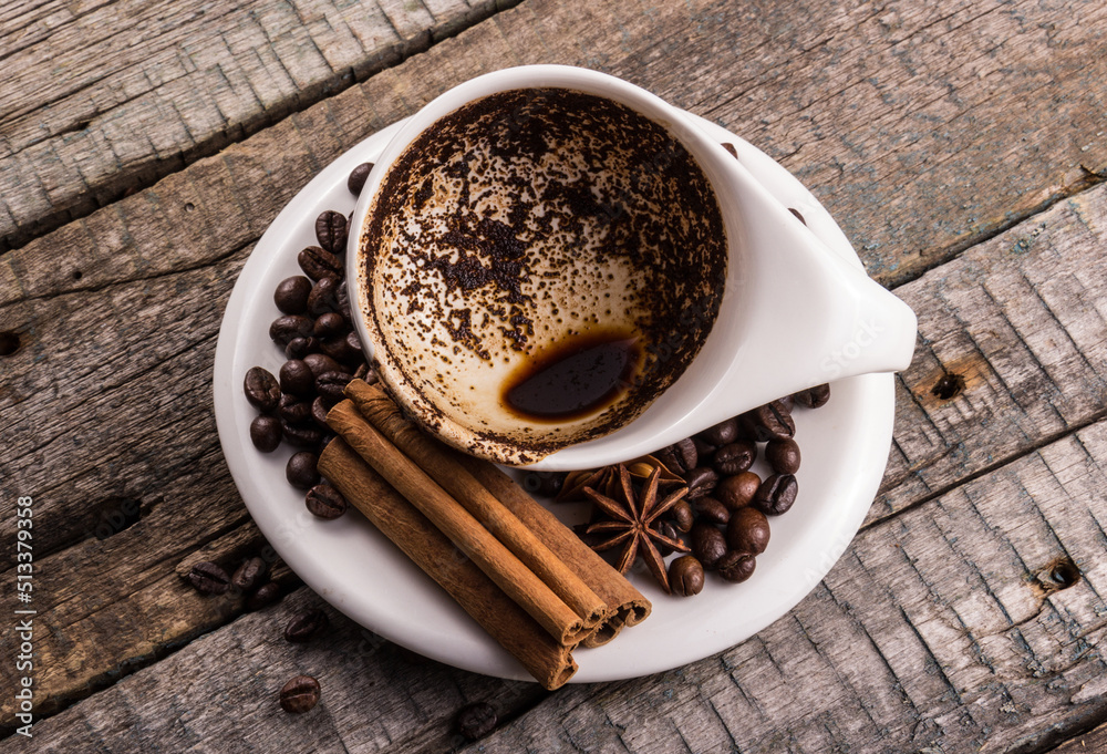 Divination for coffee. Empty coffee cup with coffee grounds