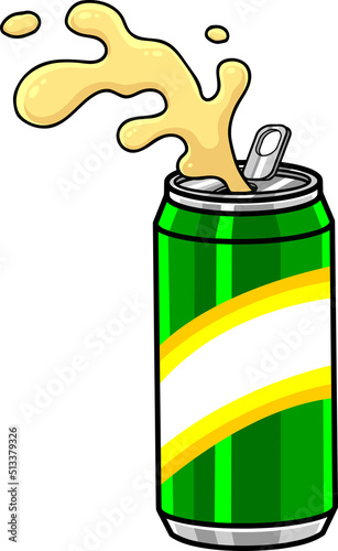 Cartoon Beer Can Splash. Vector Hand Drawn Illustration Isolated On White Background