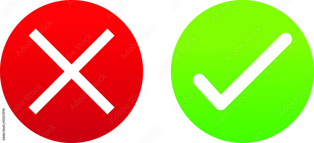 Cross and check mark icons vector in gradient red and green circles Cross and check mark icons vector in gradient red and green circles