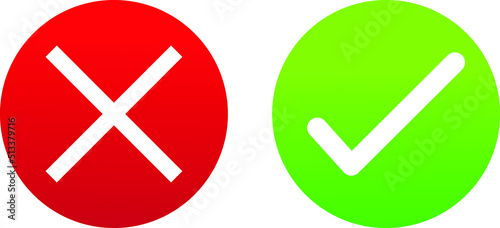 Cross and check mark icons vector in gradient red and green circles