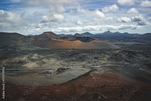 black volcanic landscape in national park timanfaya on lanzarote