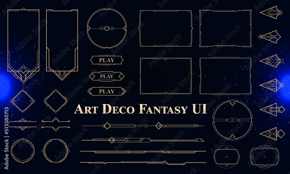Obraz premium Set of Art Deco Modern User Interface Elements. Fantasy magic HUD. Good for game UI. Vector Illustration EPS10