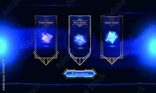 Set of Art Deco Modern User Interface Elements. Fantasy magic HUD with rewards. Template for game interface. Vector Illustration EPS10