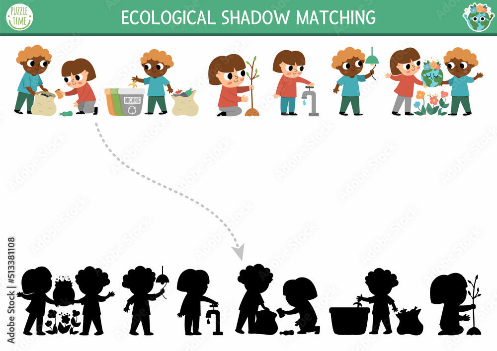 Ecological shadow matching activity with kids caring of environment ...