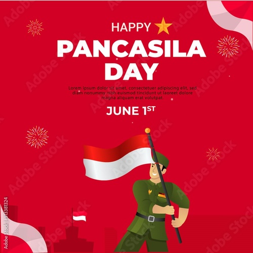 Selamat Hari Lahir Pancasila Happy Indonesian Pancasila Day poster Template design