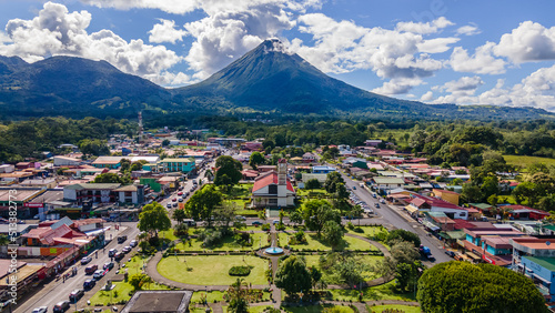 Beautiful aerial view of San Carlos La Fortuna Town - Arenal Volcano la Fortuna Church in Costa Rica photo