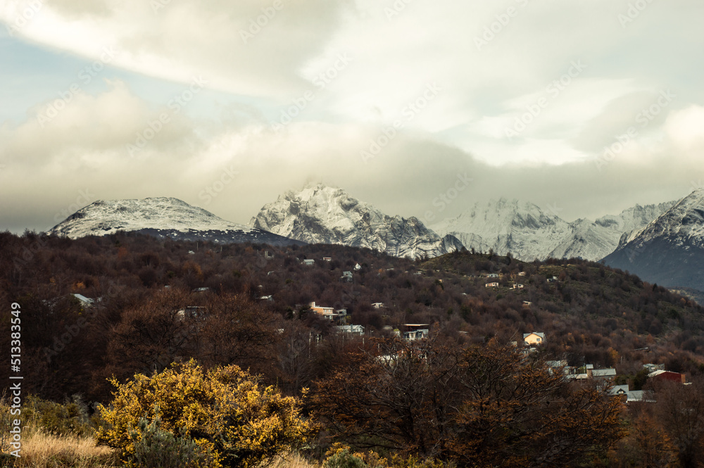 Andes mountain range with its forest in autumn. Ushuaia, Argentina