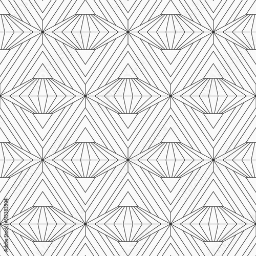 Abstract geometric seamless pattern with triangles. Outline triangles geometric lattice. Black and white vector background.