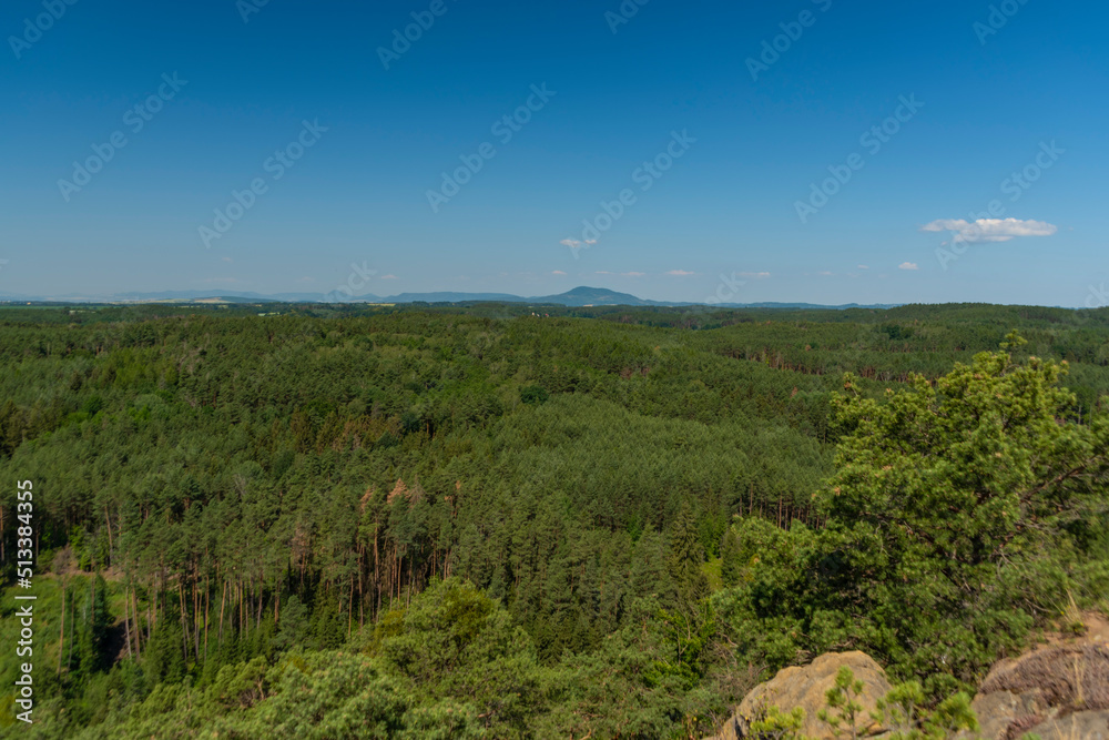 Kokorinsko area with deep forests and rocks in summer hot day