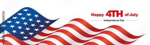 Happy 4th of July USA Independence Day new modern abstract waving flag blue red white background banner
