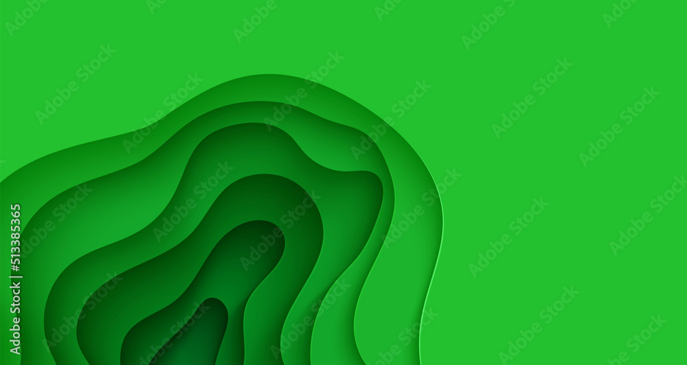 Abstract green background in paper cut style. 3d layout wallpaper cut