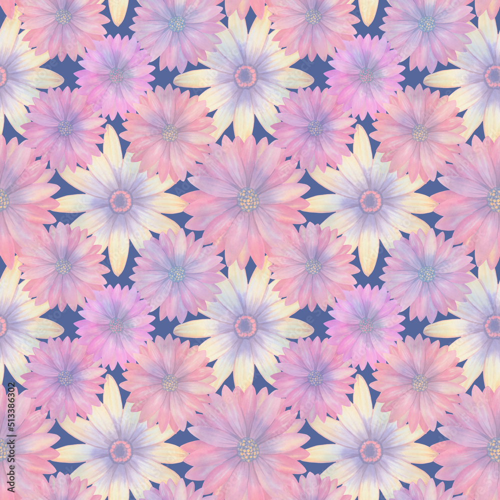 Seamless botanical pattern for design, fabric, wallpaper, print, textile. Watercolor floral ornament in digital processing. Delicate background of flowers. Seamless botanical pattern for design, fabric, wallpaper, print, textile. Watercolor floral ornament in digital processing. Delicate background of flowers.