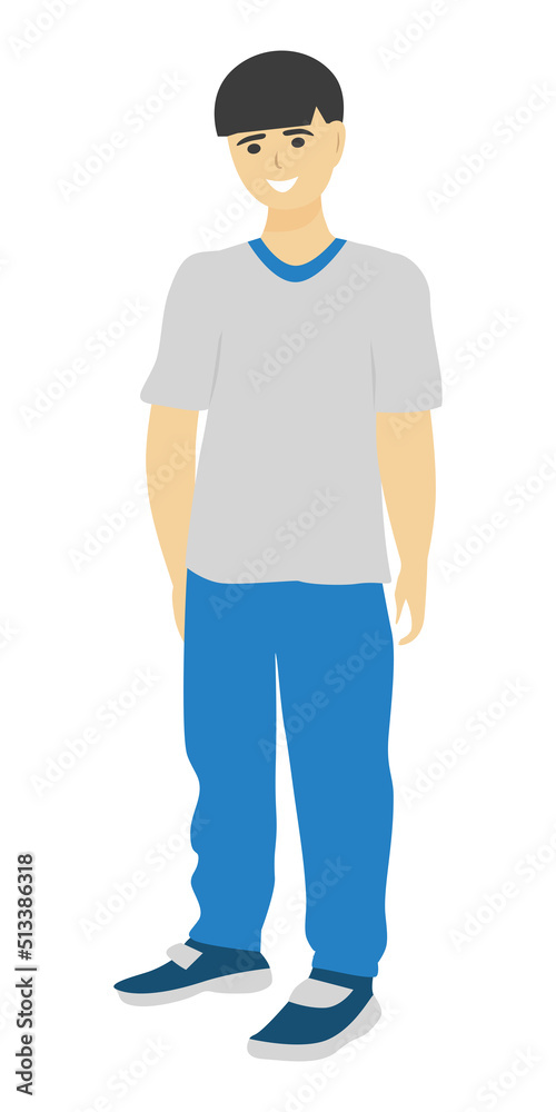 Boy Full height portrait Front view Design element Vertical vector illustration Isolated on white background
