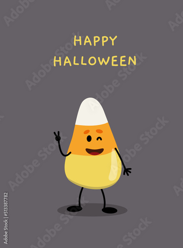 Happy Halloween Candy Corn card. Peace. Candy winks. Flat, cartoon, vector