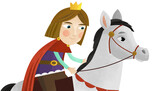 cartoon scene with prince riding on horse on white background illustration for children