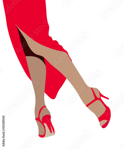 Woman in red dancing Argentine tango