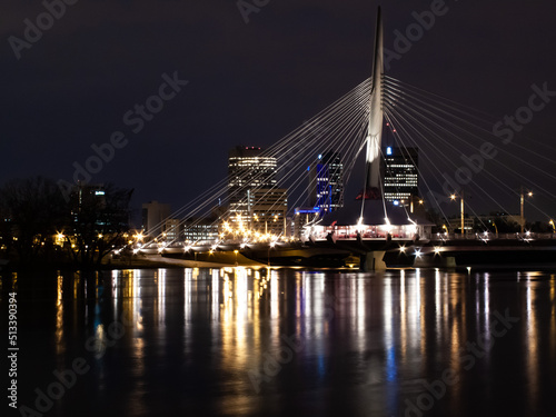 night shot of Esplanade Riel pedestrian bridge Winnipeg