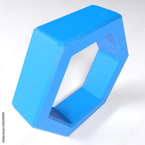 Blue hexagon standing on white surface - 3D rendering illustration