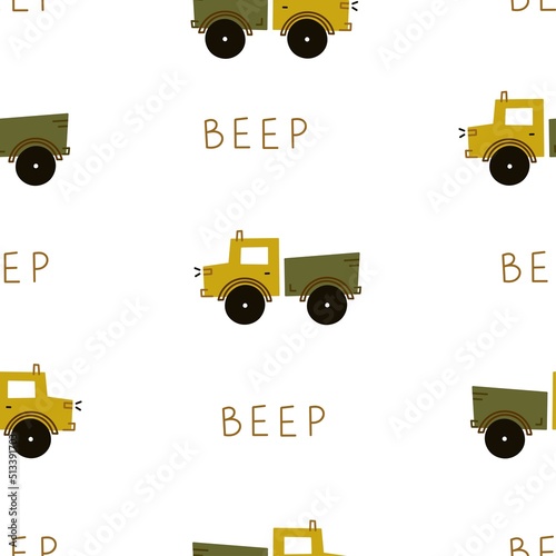 childish seamless pattern cartoon truck for nursery vector print
