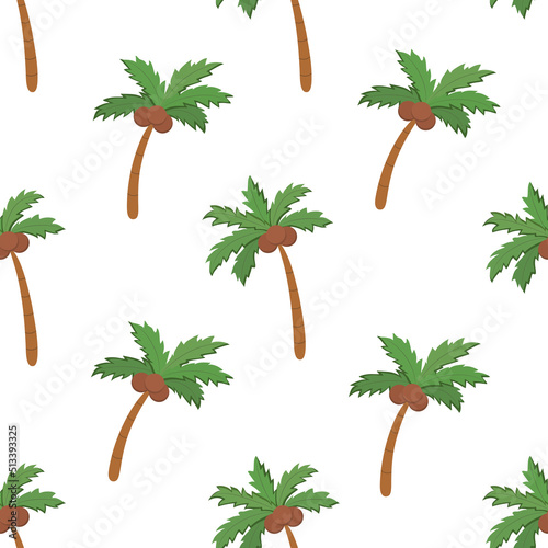 Vector graphic seamless pattern with coconuts palms on a white background
