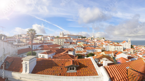 City view in the Alfama district in clear sunny day. Lisbon, Portugal