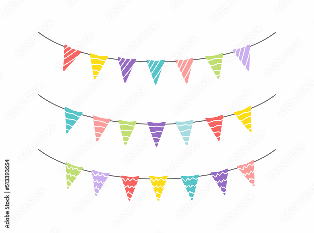 Fototapeta premium Garland of hanging flags. Set. Multicolored colorful checkboxes for party