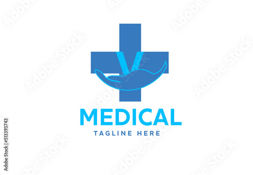 Medical cross symbol with v