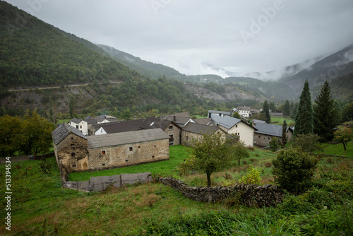 a view over Linás de Broto village, municipality of Torla-Ordesa, Sobrarbe region, province of Huesca, Aragon, Spain