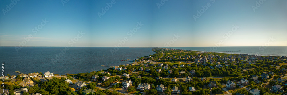 Aerial drone photo of Duck North Carolina a coastal beach town