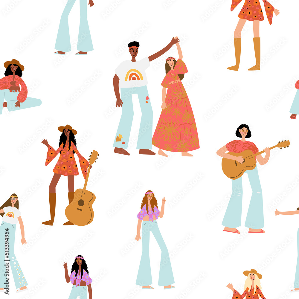 groovy hippie seamless pattern, retro 70s hippy digital paper, party vector illustration, peace and love clip art groovy hippie seamless pattern, retro 70s hippy digital paper, party vector illustration, peace and love clip art