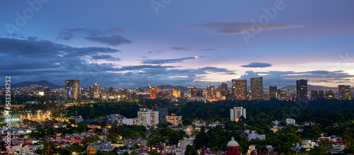panoramic night view of mexico city in the polanco area photo