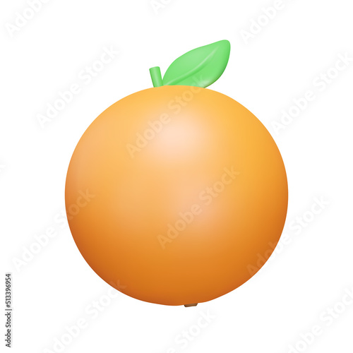 Orange fruit 3d icon. Isolated object on a transparent background