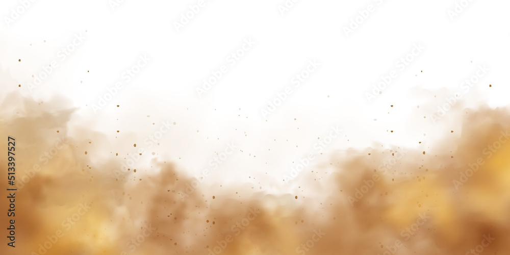 Realistic dust clouds isolated on white background. Sand storm with dirt particles, polluted dirty brown air, smog. Vector illustration Realistic dust clouds isolated on white background. Sand storm with dirt particles, polluted dirty brown air, smog. Vector illustration