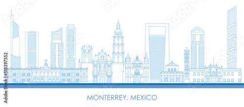 Fotografie, Obraz Outline Skyline panorama of city of Monterrey, Mexico - vector illustration