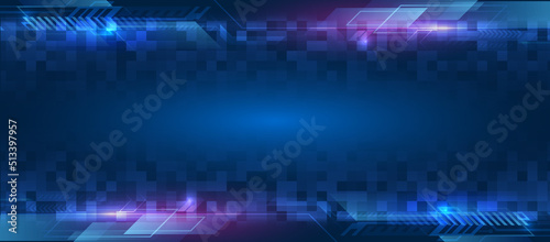 Hi-tech computer digital technology concept. Wide Blue background with various technological elements. Abstract technology communication, vector illustration. © arthead