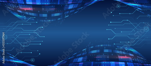 Wide Cyber security internet and networking concept. Hi-tech vector illustration with various technology elements. Abstract global sci fi concept. Digital internet communication on blue background.