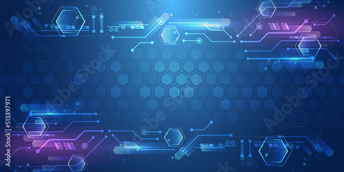 Wide Cyber security internet and networking concept. Hi-tech vector illustration with various technology elements. Abstract global sci fi concept. Digital internet communication on blue background.