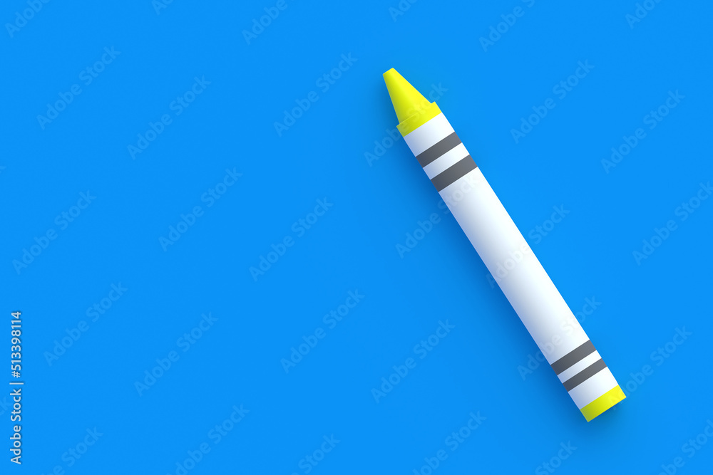 Wax crayon. Colorful pencil. Back to school concept. Preschool education. Top view. Copy space. 3d render Wax crayon. Colorful pencil. Back to school concept. Preschool education. Top view. Copy space. 3d render