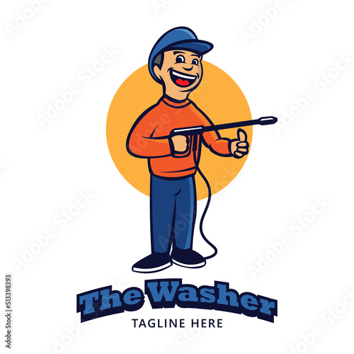 Washer Pressure mascot character in retro style, good for Pressure washing service company logo design
