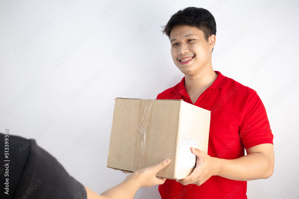 Postman delivering parcels to customers World Post day concept Postman delivering parcels to customers World Post day concept