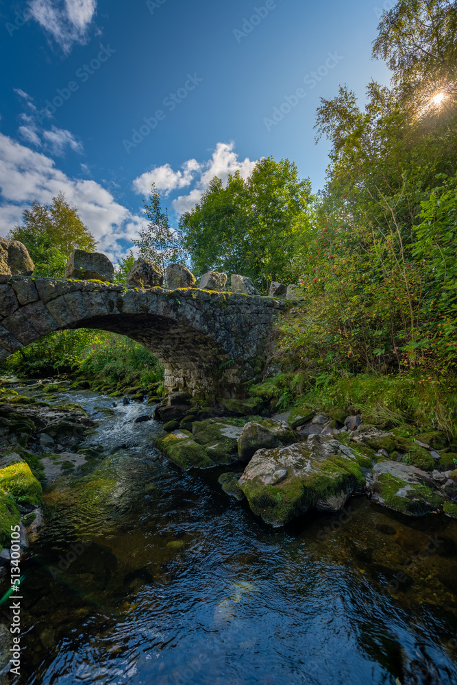 Historical Stone Bridge the first road between Hjelmeland and Ardal, Hauske roadside picnic area, Norway