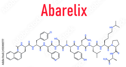 Abarelix drug molecule. Gonadotropin-releasing hormone, GnRH antagonist. Skeletal formula.