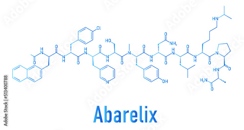 Abarelix drug molecule. Gonadotropin-releasing hormone, GnRH antagonist. Skeletal formula. photo