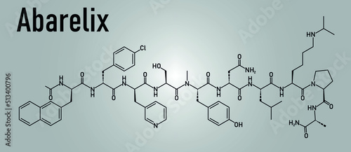 Abarelix drug molecule. Gonadotropin-releasing hormone, GnRH antagonist. Skeletal formula.