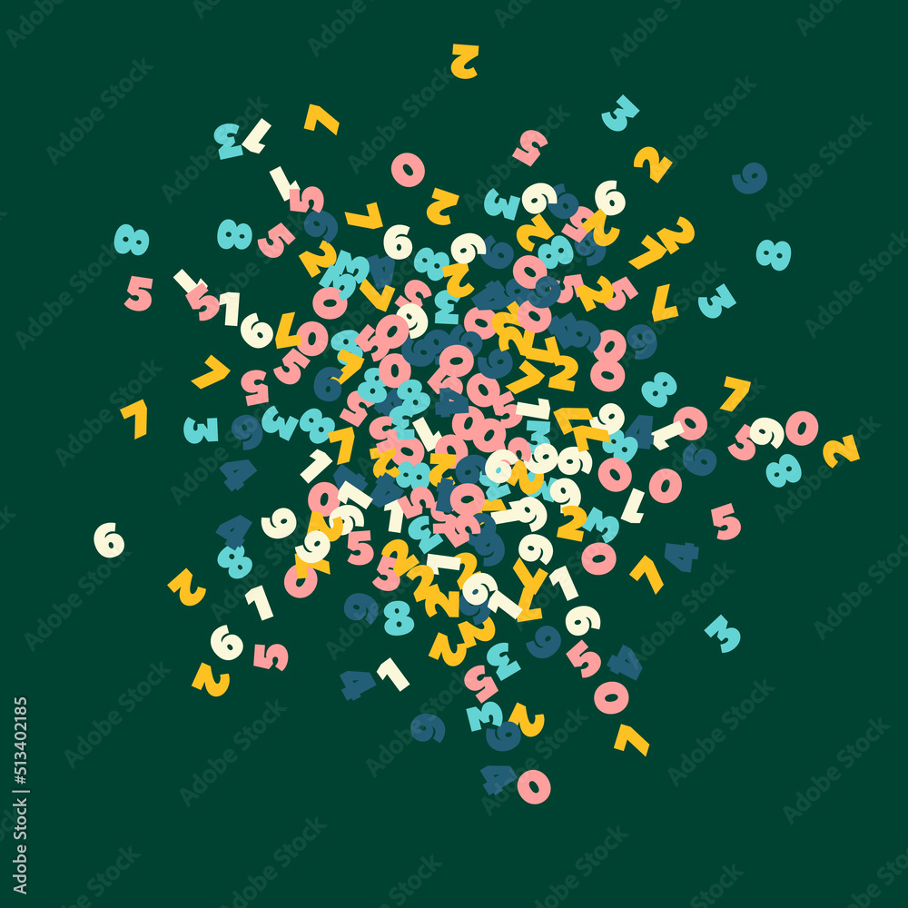 Falling pastel numbers. Math study concept with flying digits. Comely back to school mathematics banner on blackboard background. Falling numbers vector illustration. Falling pastel numbers. Math study concept with flying digits. Comely back to school mathematics banner on blackboard background. Falling numbers vector illustration.