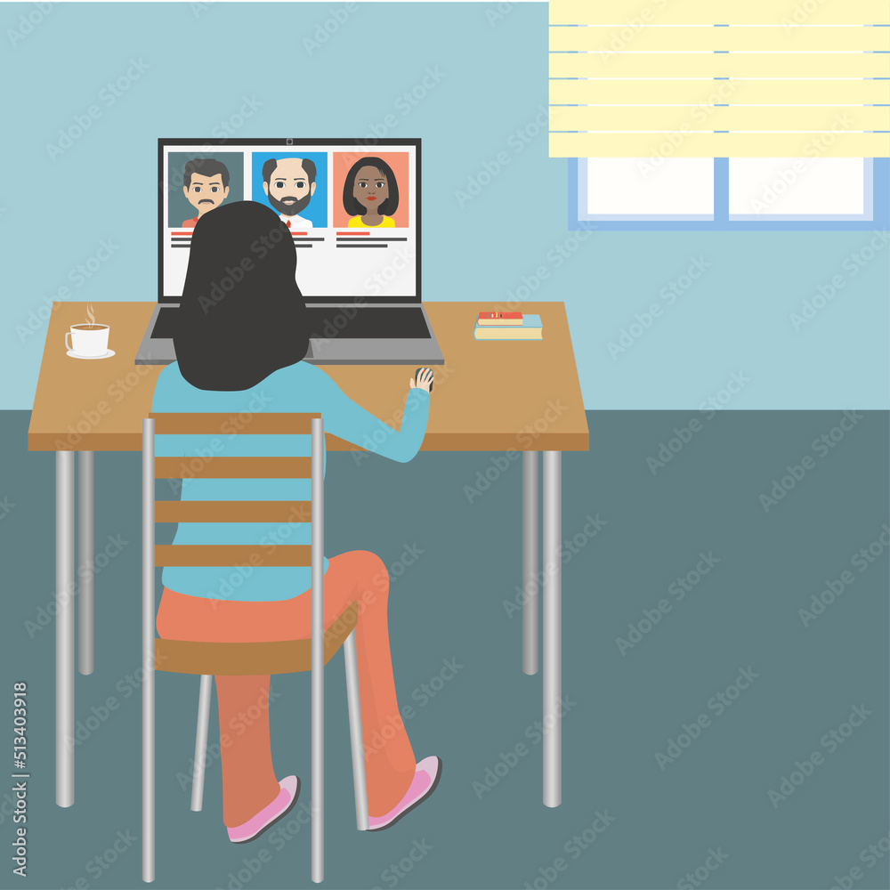 illustration of a woman working on a laptop illustration of a woman working on a laptop