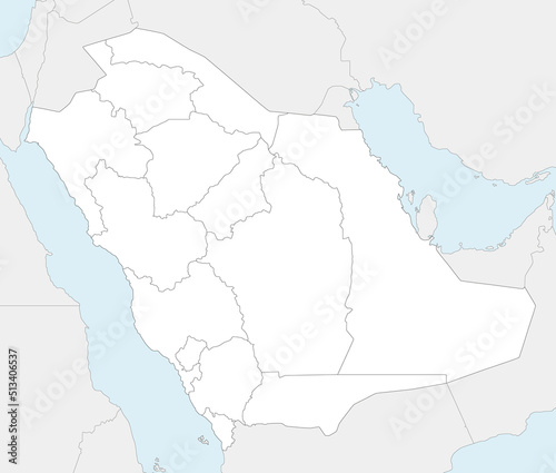 Vector blank map of Saudi Arabia with provinces and administrative divisions  and neighbouring countries. Editable and clearly labeled layers.