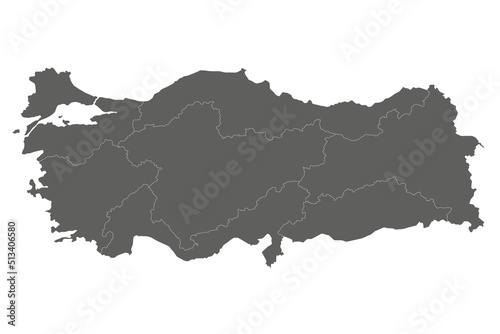 Vector blank map of Turkey with regions and geographical divisions. Editable and clearly labeled layers.