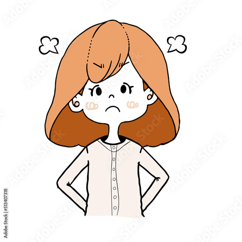 手を後ろで組んで怒っている様子の女の子のイラスト